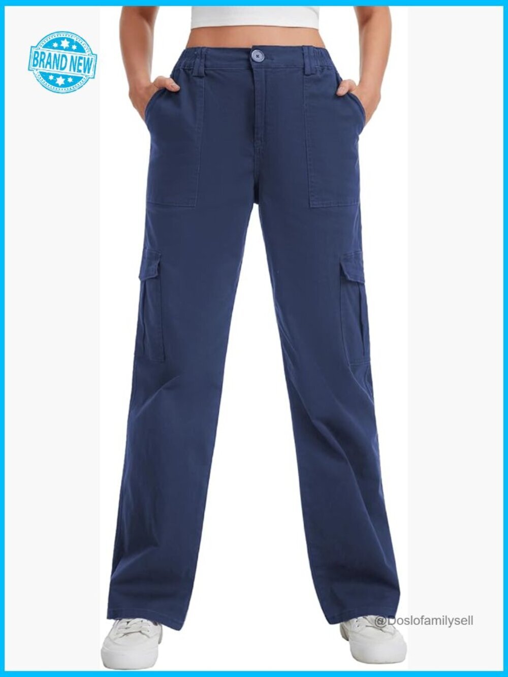 Baggy High Waisted Y2K Streetwear Cargo Pants Stretchy Straight Leg with 6